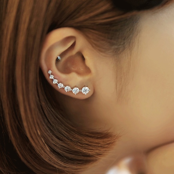 NEW Silver Earrings Ear Row Earring Womens Jewelry - Picture 1 of 4
